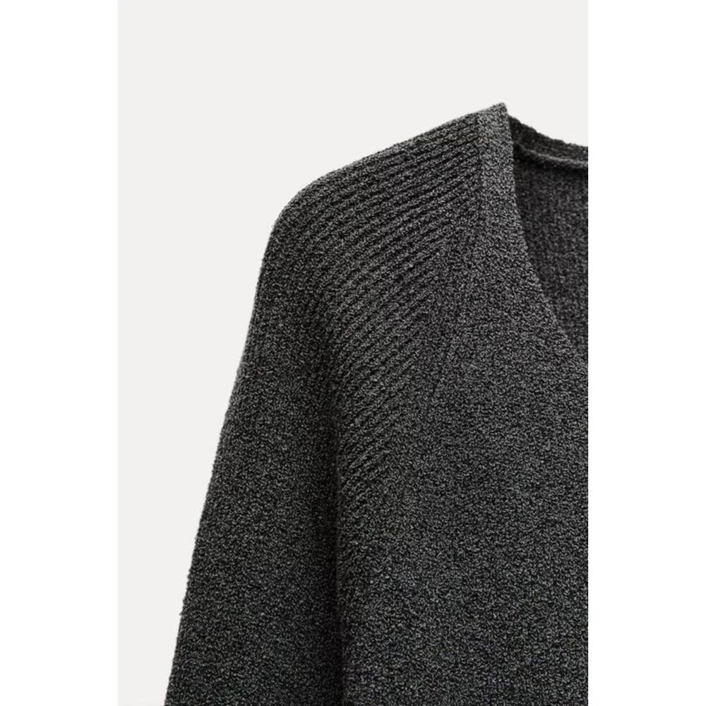 Gray Zara V-Neck Long Sleeve Textured Knit Pullover Midi Dress (NWT) - Picture 2 of 4
